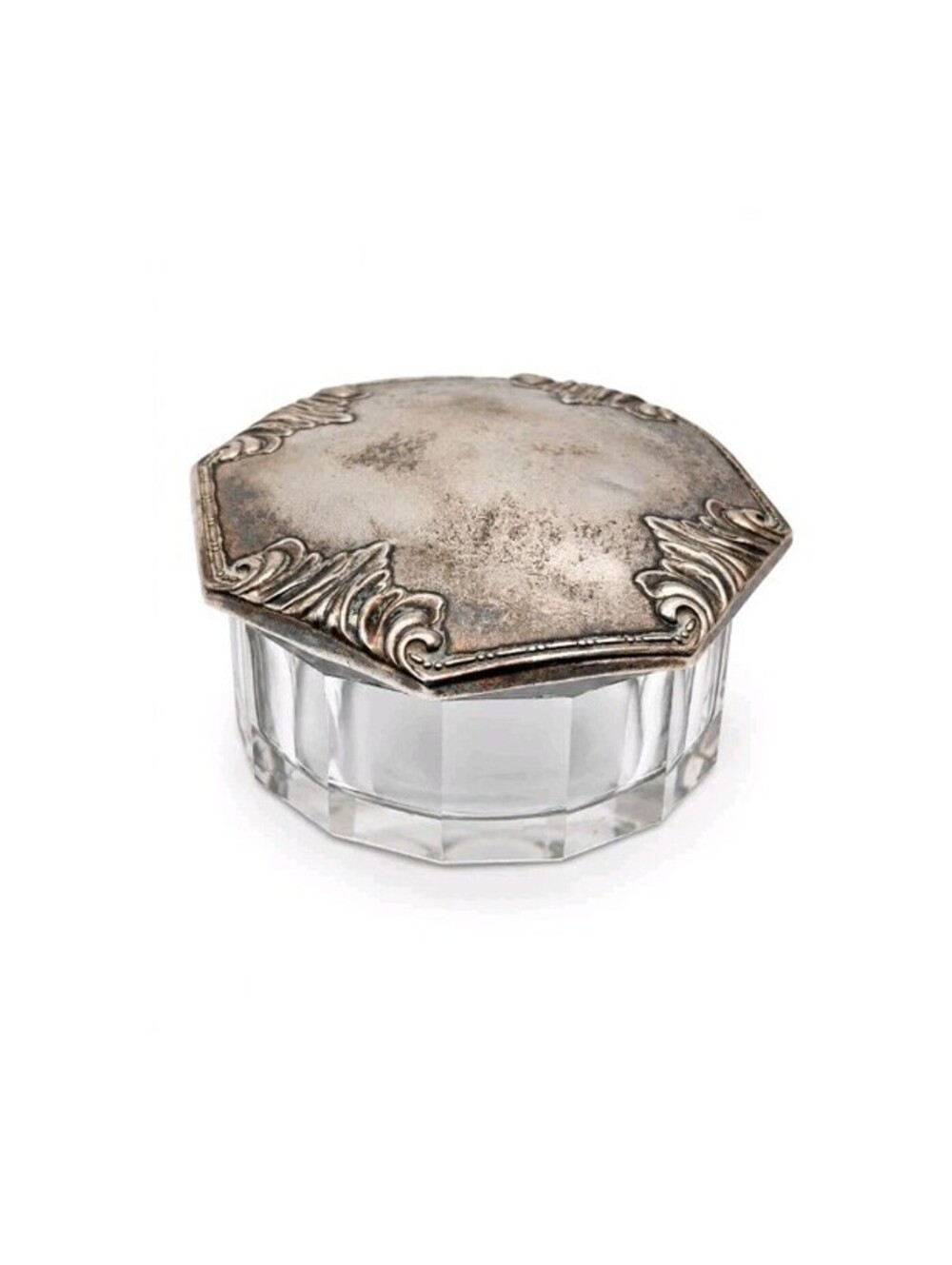 Antique Sterling Silver Lid Cut Glass Vanity Powder Jar Art Nouveau 4371